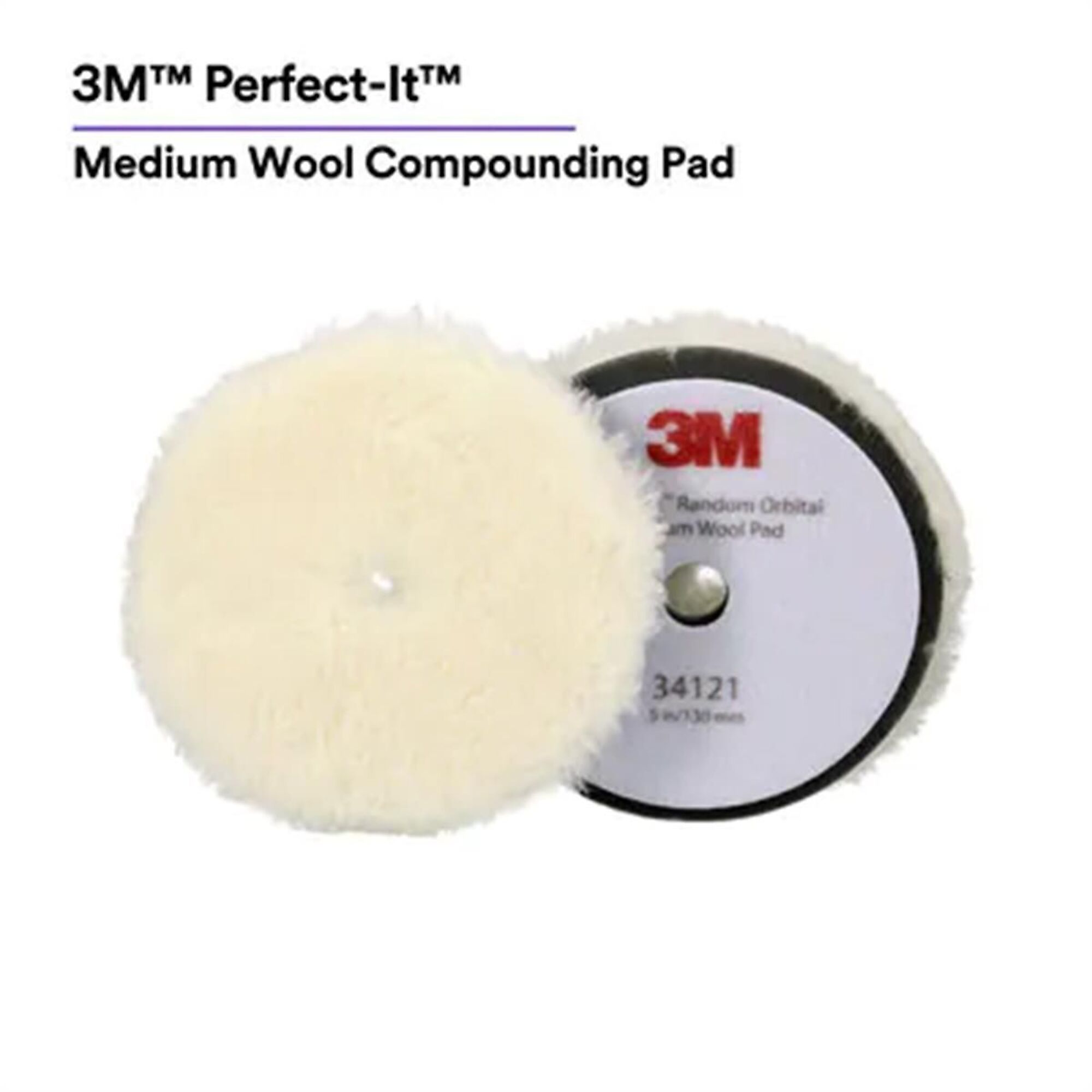 3M Perfect-It Random Orbital Medium Wool Compounding Pad — 5in., White, 2 Pads/Bag, Model# MMM34121